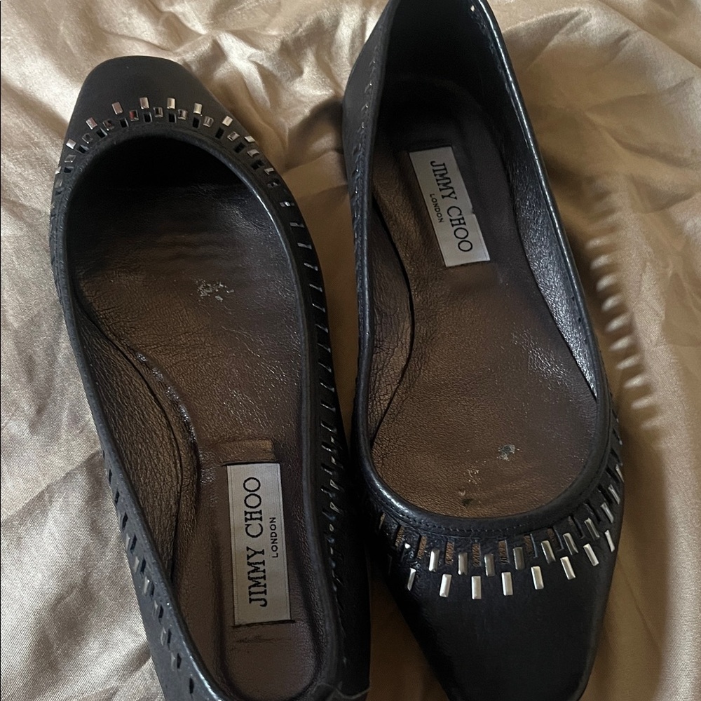 Jimmy Choo Black Leather Studded Ballet Flats